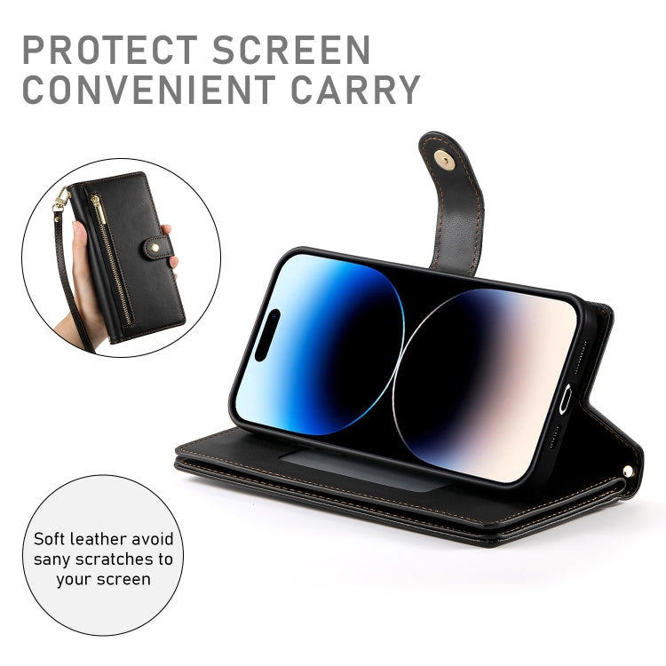For iPhone 14 Pro Nine Card-slot Zipper Wallet Bag Leather Phone Case(Black) - iPhone 14 Pro Cases by buy2fix | Online Shopping UK | buy2fix