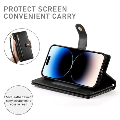 For iPhone 14 Pro Nine Card-slot Zipper Wallet Bag Leather Phone Case(Black) - iPhone 14 Pro Cases by buy2fix | Online Shopping UK | buy2fix
