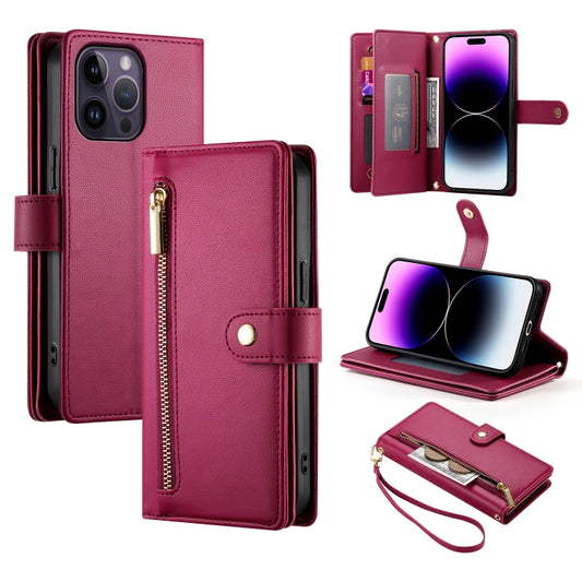 For iPhone 14 Pro Max Nine Card-slot Zipper Wallet Bag Leather Phone Case(Red) - iPhone 14 Pro Max Cases by buy2fix | Online Shopping UK | buy2fix