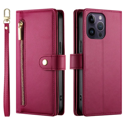 For iPhone 14 Pro Max Nine Card-slot Zipper Wallet Bag Leather Phone Case(Red) - iPhone 14 Pro Max Cases by buy2fix | Online Shopping UK | buy2fix