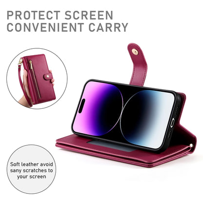 For iPhone 14 Pro Max Nine Card-slot Zipper Wallet Bag Leather Phone Case(Red) - iPhone 14 Pro Max Cases by buy2fix | Online Shopping UK | buy2fix