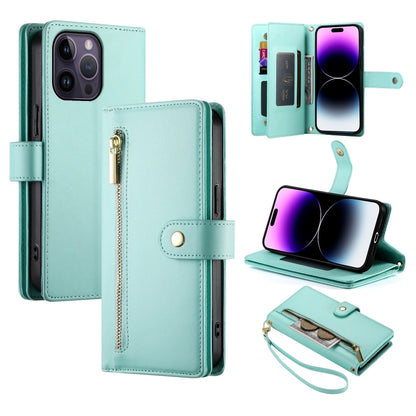 For iPhone 14 Pro Max Nine Card-slot Zipper Wallet Bag Leather Phone Case(Mint Green) - iPhone 14 Pro Max Cases by buy2fix | Online Shopping UK | buy2fix