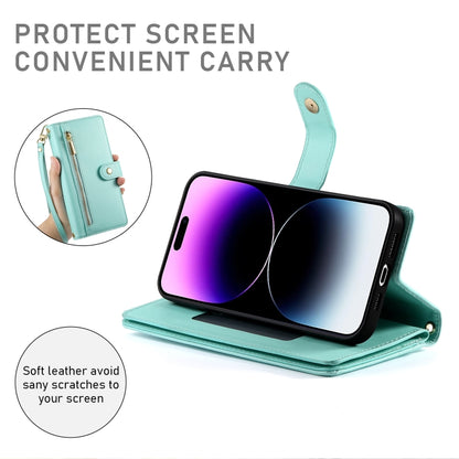 For iPhone 14 Pro Max Nine Card-slot Zipper Wallet Bag Leather Phone Case(Mint Green) - iPhone 14 Pro Max Cases by buy2fix | Online Shopping UK | buy2fix