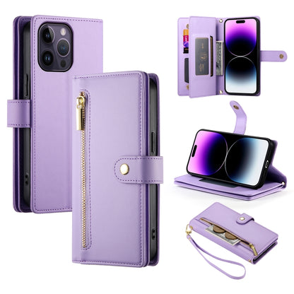 For iPhone 14 Pro Max Nine Card-slot Zipper Wallet Bag Leather Phone Case(Purple) - iPhone 14 Pro Max Cases by buy2fix | Online Shopping UK | buy2fix