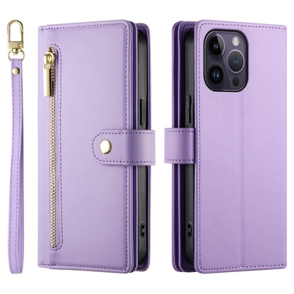 For iPhone 14 Pro Max Nine Card-slot Zipper Wallet Bag Leather Phone Case(Purple) - iPhone 14 Pro Max Cases by buy2fix | Online Shopping UK | buy2fix