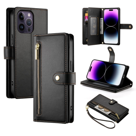For iPhone 14 Pro Max Nine Card-slot Zipper Wallet Bag Leather Phone Case(Black) - iPhone 14 Pro Max Cases by buy2fix | Online Shopping UK | buy2fix