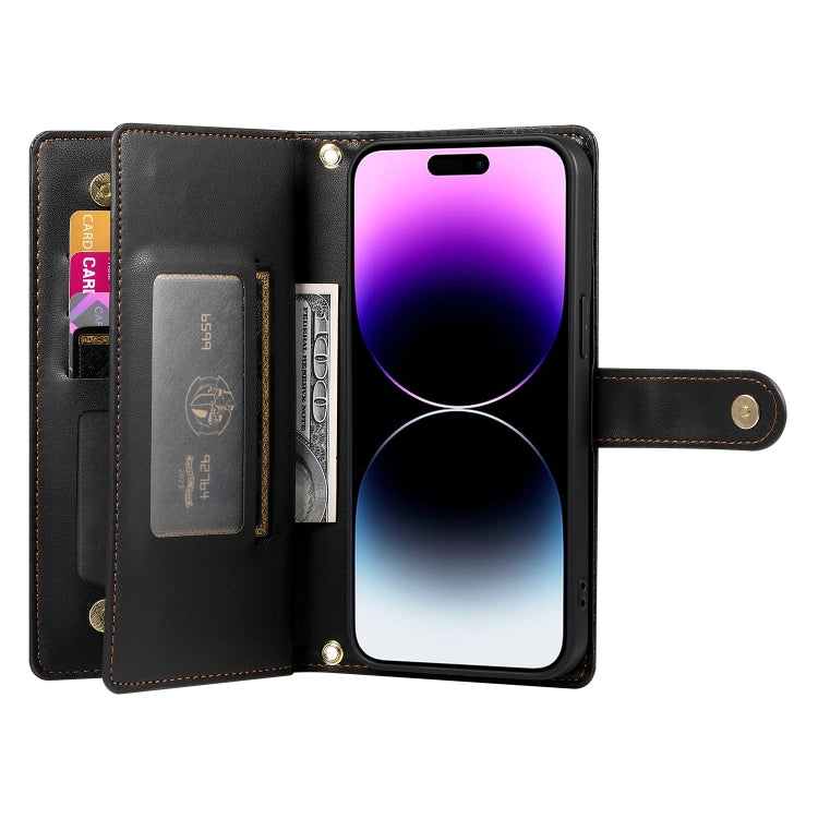 For iPhone 14 Pro Max Nine Card-slot Zipper Wallet Bag Leather Phone Case(Black) - iPhone 14 Pro Max Cases by buy2fix | Online Shopping UK | buy2fix