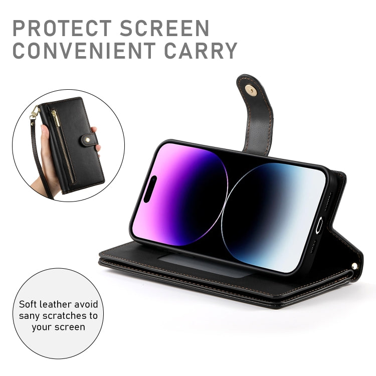 For iPhone 14 Pro Max Nine Card-slot Zipper Wallet Bag Leather Phone Case(Black) - iPhone 14 Pro Max Cases by buy2fix | Online Shopping UK | buy2fix