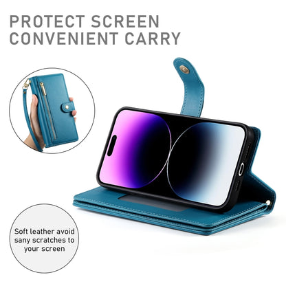 For iPhone 14 Pro Max Nine Card-slot Zipper Wallet Bag Leather Phone Case(Blue) - iPhone 14 Pro Max Cases by buy2fix | Online Shopping UK | buy2fix