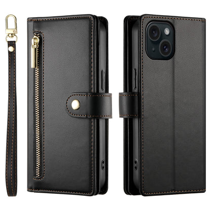 For iPhone 15 Nine Card-slot Zipper Wallet Bag Leather Phone Case(Black) - iPhone 15 Cases by buy2fix | Online Shopping UK | buy2fix