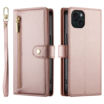 For iPhone 15 Plus Nine Card-slot Zipper Wallet Bag Leather Phone Case(Pink) - iPhone 15 Plus Cases by buy2fix | Online Shopping UK | buy2fix