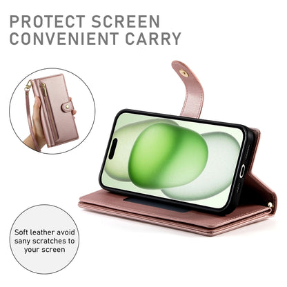 For iPhone 15 Plus Nine Card-slot Zipper Wallet Bag Leather Phone Case(Pink) - iPhone 15 Plus Cases by buy2fix | Online Shopping UK | buy2fix
