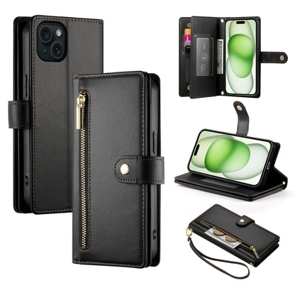 For iPhone 15 Plus Nine Card-slot Zipper Wallet Bag Leather Phone Case(Black) - iPhone 15 Plus Cases by buy2fix | Online Shopping UK | buy2fix