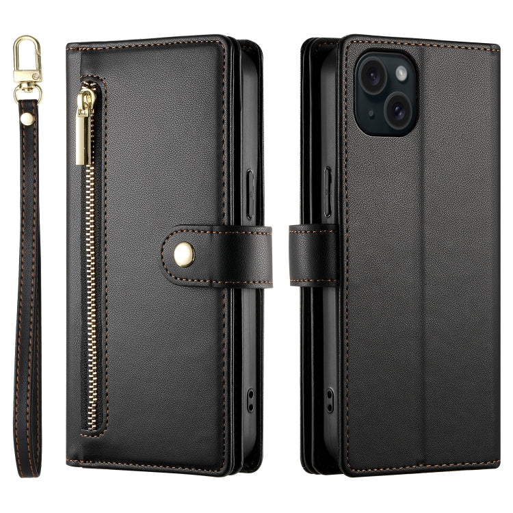 For iPhone 15 Plus Nine Card-slot Zipper Wallet Bag Leather Phone Case(Black) - iPhone 15 Plus Cases by buy2fix | Online Shopping UK | buy2fix