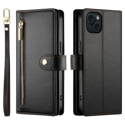 For iPhone 15 Plus Nine Card-slot Zipper Wallet Bag Leather Phone Case(Black) - iPhone 15 Plus Cases by buy2fix | Online Shopping UK | buy2fix