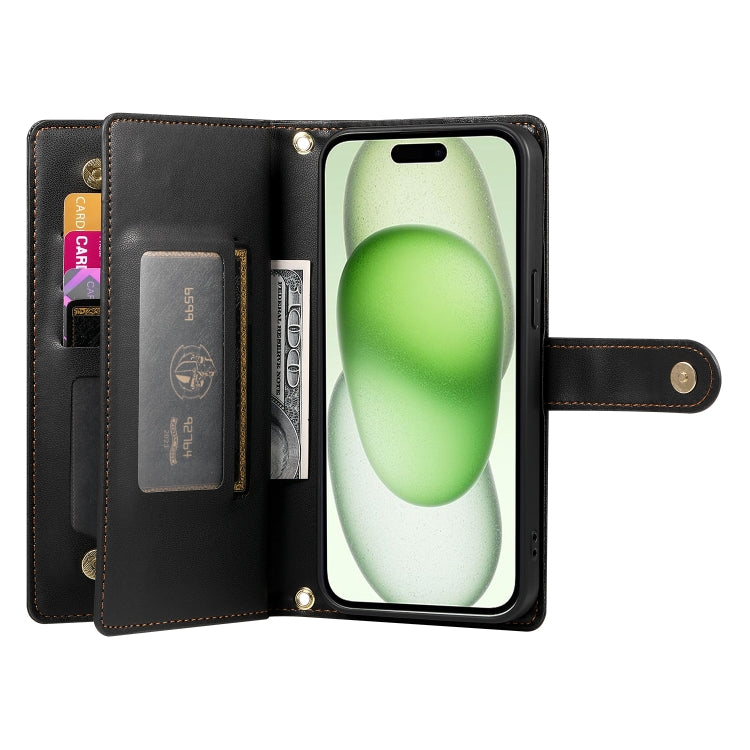 For iPhone 15 Plus Nine Card-slot Zipper Wallet Bag Leather Phone Case(Black) - iPhone 15 Plus Cases by buy2fix | Online Shopping UK | buy2fix