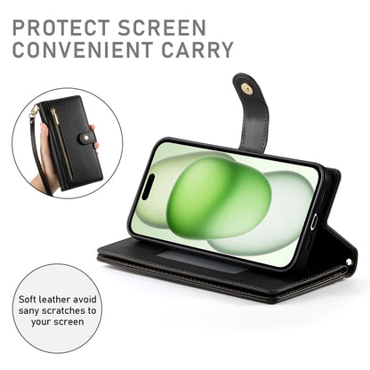 For iPhone 15 Plus Nine Card-slot Zipper Wallet Bag Leather Phone Case(Black) - iPhone 15 Plus Cases by buy2fix | Online Shopping UK | buy2fix