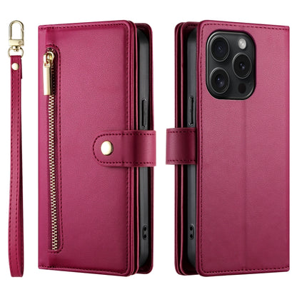 For iPhone 15 Pro Nine Card-slot Zipper Wallet Bag Leather Phone Case(Red) - iPhone 15 Pro Cases by buy2fix | Online Shopping UK | buy2fix