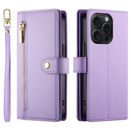 For iPhone 15 Pro Nine Card-slot Zipper Wallet Bag Leather Phone Case(Purple) - iPhone 15 Pro Cases by buy2fix | Online Shopping UK | buy2fix