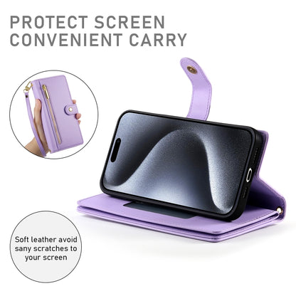 For iPhone 15 Pro Nine Card-slot Zipper Wallet Bag Leather Phone Case(Purple) - iPhone 15 Pro Cases by buy2fix | Online Shopping UK | buy2fix