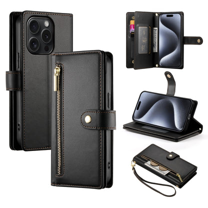 For iPhone 15 Pro Nine Card-slot Zipper Wallet Bag Leather Phone Case(Black) - iPhone 15 Pro Cases by buy2fix | Online Shopping UK | buy2fix