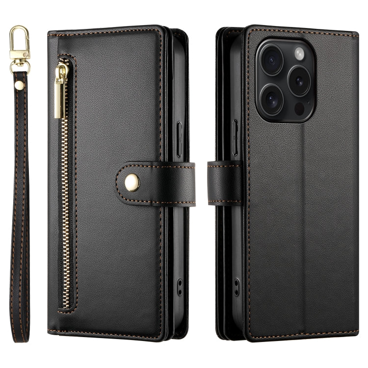 For iPhone 15 Pro Nine Card-slot Zipper Wallet Bag Leather Phone Case(Black) - iPhone 15 Pro Cases by buy2fix | Online Shopping UK | buy2fix