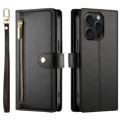 For iPhone 15 Pro Nine Card-slot Zipper Wallet Bag Leather Phone Case(Black) - iPhone 15 Pro Cases by buy2fix | Online Shopping UK | buy2fix