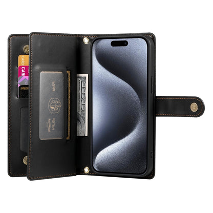 For iPhone 15 Pro Nine Card-slot Zipper Wallet Bag Leather Phone Case(Black) - iPhone 15 Pro Cases by buy2fix | Online Shopping UK | buy2fix