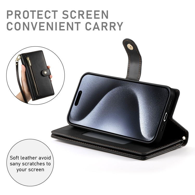 For iPhone 15 Pro Nine Card-slot Zipper Wallet Bag Leather Phone Case(Black) - iPhone 15 Pro Cases by buy2fix | Online Shopping UK | buy2fix