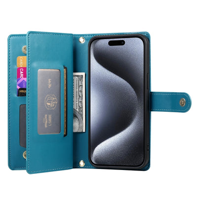 For iPhone 15 Pro Nine Card-slot Zipper Wallet Bag Leather Phone Case(Blue) - iPhone 15 Pro Cases by buy2fix | Online Shopping UK | buy2fix