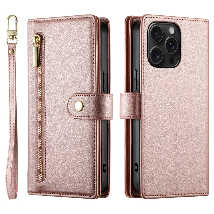 For iPhone 15 Pro Max Nine Card-slot Zipper Wallet Bag Leather Phone Case(Pink) - iPhone 15 Pro Max Cases by buy2fix | Online Shopping UK | buy2fix