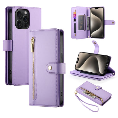 For iPhone 15 Pro Max Nine Card-slot Zipper Wallet Bag Leather Phone Case(Purple) - iPhone 15 Pro Max Cases by buy2fix | Online Shopping UK | buy2fix