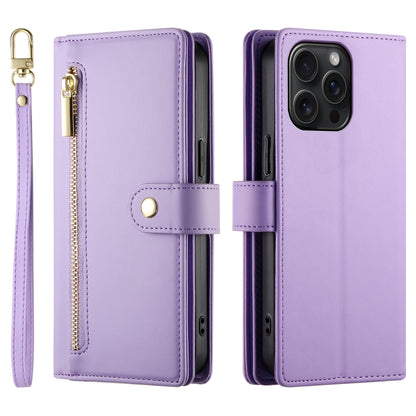 For iPhone 15 Pro Max Nine Card-slot Zipper Wallet Bag Leather Phone Case(Purple) - iPhone 15 Pro Max Cases by buy2fix | Online Shopping UK | buy2fix