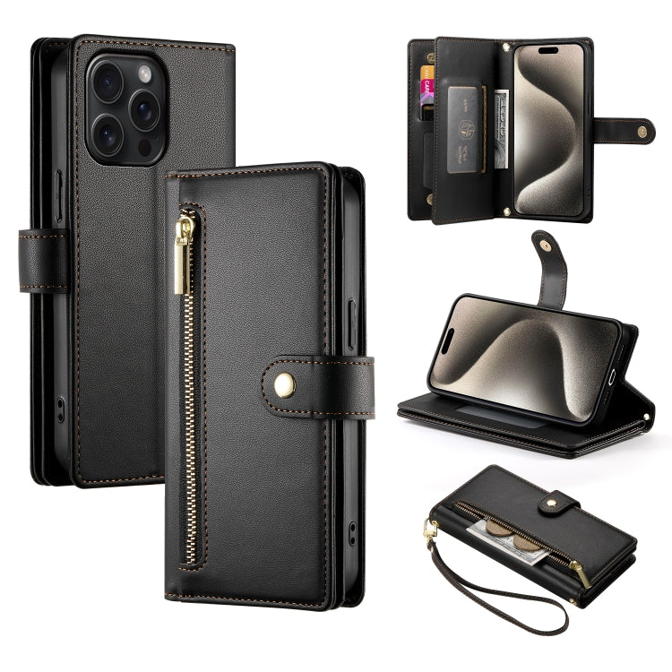 For iPhone 15 Pro Max Nine Card-slot Zipper Wallet Bag Leather Phone Case(Black) - iPhone 15 Pro Max Cases by buy2fix | Online Shopping UK | buy2fix