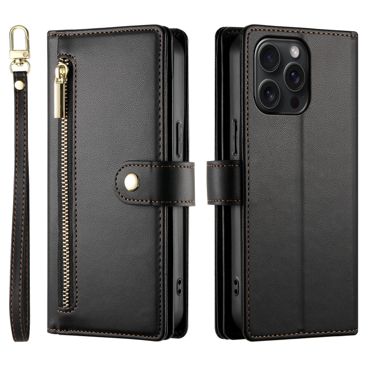 For iPhone 15 Pro Max Nine Card-slot Zipper Wallet Bag Leather Phone Case(Black) - iPhone 15 Pro Max Cases by buy2fix | Online Shopping UK | buy2fix