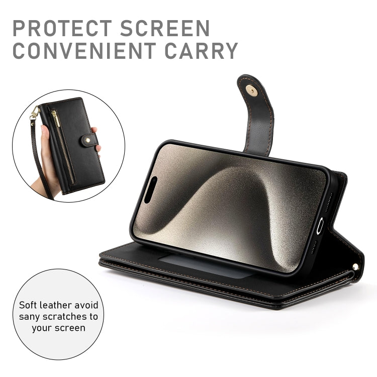 For iPhone 15 Pro Max Nine Card-slot Zipper Wallet Bag Leather Phone Case(Black) - iPhone 15 Pro Max Cases by buy2fix | Online Shopping UK | buy2fix