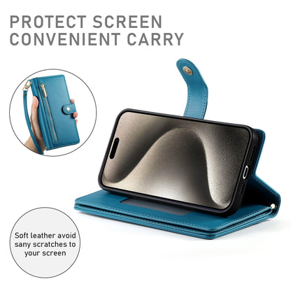 For iPhone 15 Pro Max Nine Card-slot Zipper Wallet Bag Leather Phone Case(Blue) - iPhone 15 Pro Max Cases by buy2fix | Online Shopping UK | buy2fix