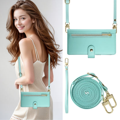 For iPhone 16 Plus Nine Card-slot Zipper Wallet Bag Leather Phone Case(Mint Green) by buy2fix