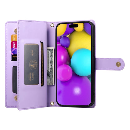 For iPhone 16 Plus Nine Card-slot Zipper Wallet Bag Leather Phone Case(Purple) by buy2fix