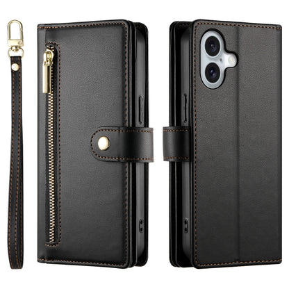 For iPhone 16 Plus Nine Card-slot Zipper Wallet Bag Leather Phone Case(Black) by buy2fix