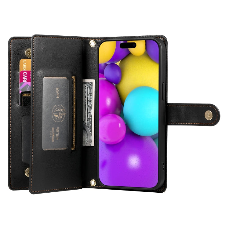 For iPhone 16 Plus Nine Card-slot Zipper Wallet Bag Leather Phone Case(Black) by buy2fix