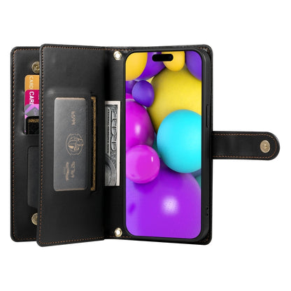 For iPhone 16 Plus Nine Card-slot Zipper Wallet Bag Leather Phone Case(Black) by buy2fix