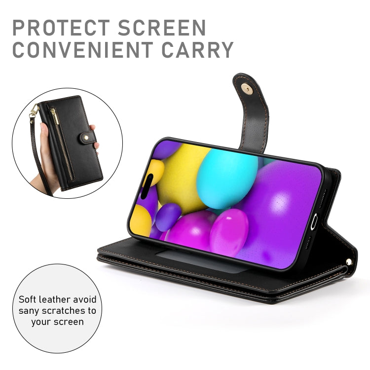 For iPhone 16 Plus Nine Card-slot Zipper Wallet Bag Leather Phone Case(Black) by buy2fix