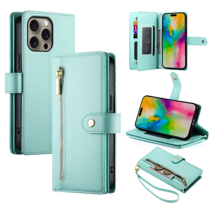 For iPhone 16 Pro Max Nine Card-slot Zipper Wallet Bag Leather Phone Case(Mint Green) - iPhone 16 Pro Max Cases by buy2fix | Online Shopping UK | buy2fix