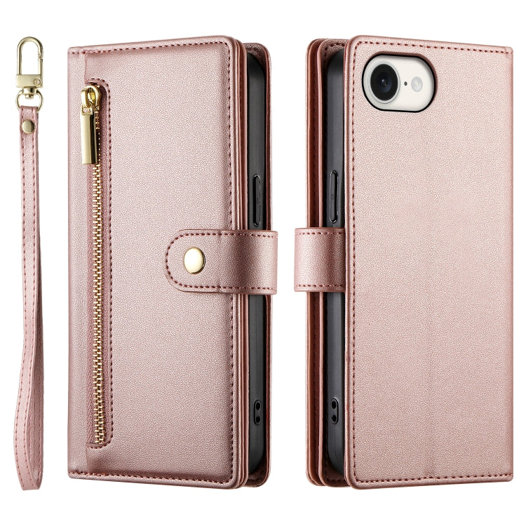 For iPhone SE 4 2024 Nine Card-slot Zipper Wallet Bag Leather Phone Case(Pink) - More iPhone Cases by buy2fix | Online Shopping UK | buy2fix