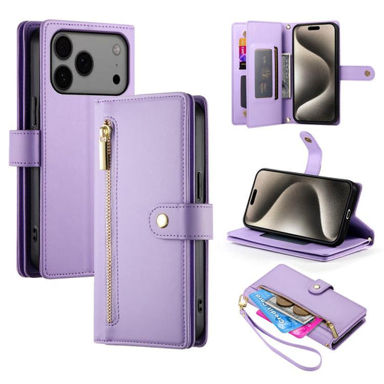 For iPhone 18 Pro Max / 17 Pro Max Nine Card-slot Zipper Wallet Bag Leather Phone Case(Purple)