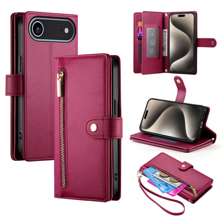 For iPhone Air Nine Card-slot Zipper Wallet Bag Leather Phone Case(Red) - iPhone Air Cases by buy2fix | Online Shopping UK | buy2fix
