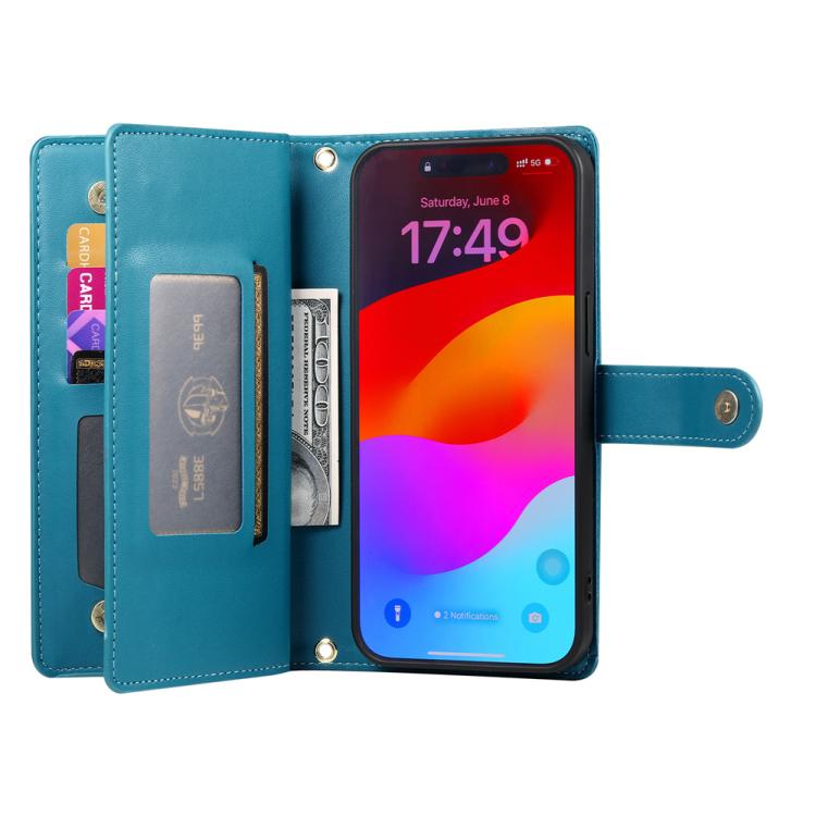 For iPhone Air Nine Card-slot Zipper Wallet Bag Leather Phone Case(Blue) - iPhone Air Cases by buy2fix | Online Shopping UK | buy2fix