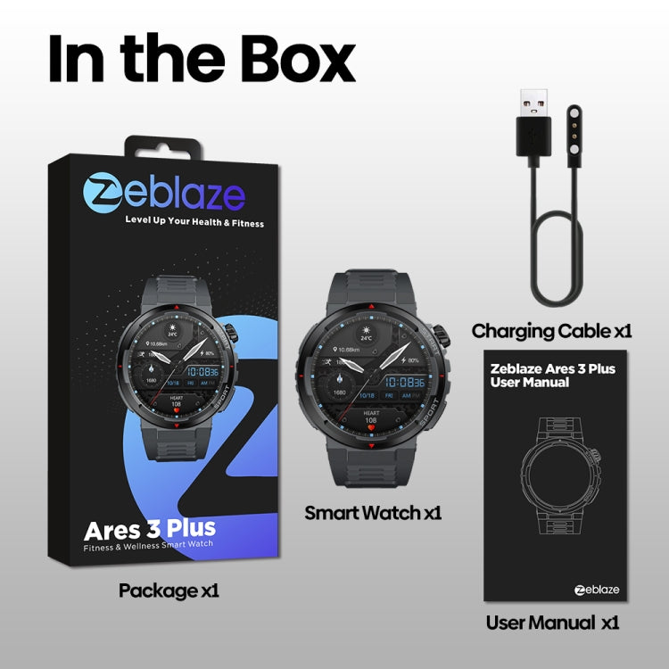 Zeblaze Ares 3 Plus 1.43 inch Fitness & Wellness Smart Watch Supports 24H Health Monitoring(Lava Black) - Smart Watches by Zeblaze | Online Shopping UK | buy2fix