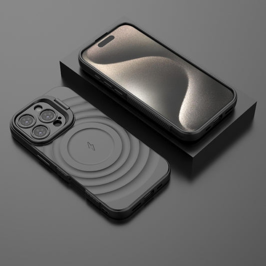 For iPhone 16 Pro Lens Frame Bracket Corrugated MagSafe Phone Case(Black) by buy2fix